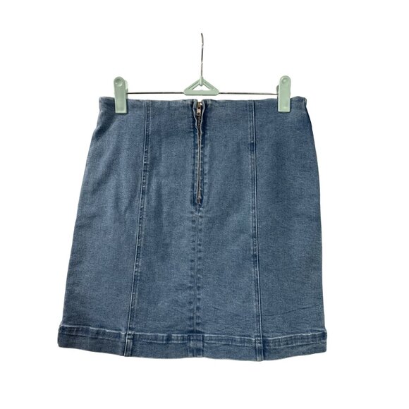 Newbury Kustom Denim Blue Mini Skirt Straight Back Zip Closure Womens M - Picture 2 of 3
